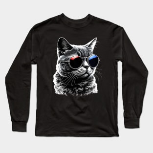 Patriotic Cat Wearing Sunglasses Long Sleeve T-Shirt